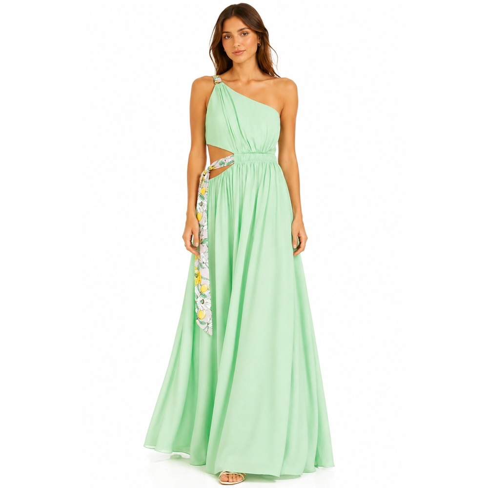 AMUR Womens Zela One Shoulder Gown Cutout Maxi Formal Gown Dress Size 10 Green